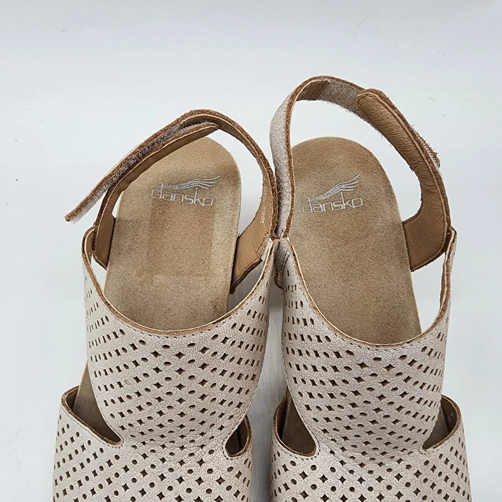 Dansko Teagan Sandals Women's 41 US 10.5-11 Tan Perforated Leather Wedge Clogs